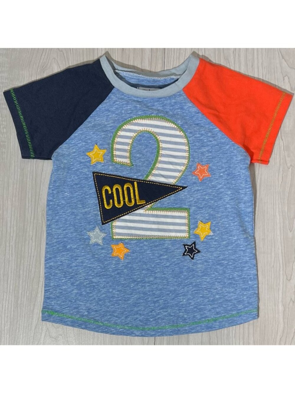 Mud Pie boys 24m 2T NWT 2 TWO 2nd Birthday shirt COOL flag blue orange felt